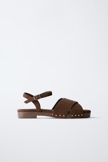 LEATHER CLOGS WITH THIN SOLE - Brown by Zara - Image 0