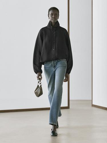 Zara Linen and silk bomber jacket - Black - Image 0