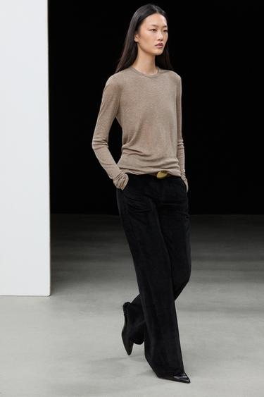 Long sleeve wool-blend T-shirt — Black gold 2