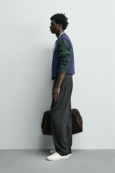 COLOUR BLOCK CREWNECK SWEATSHIRT - Black / Green by Zara - Image 3