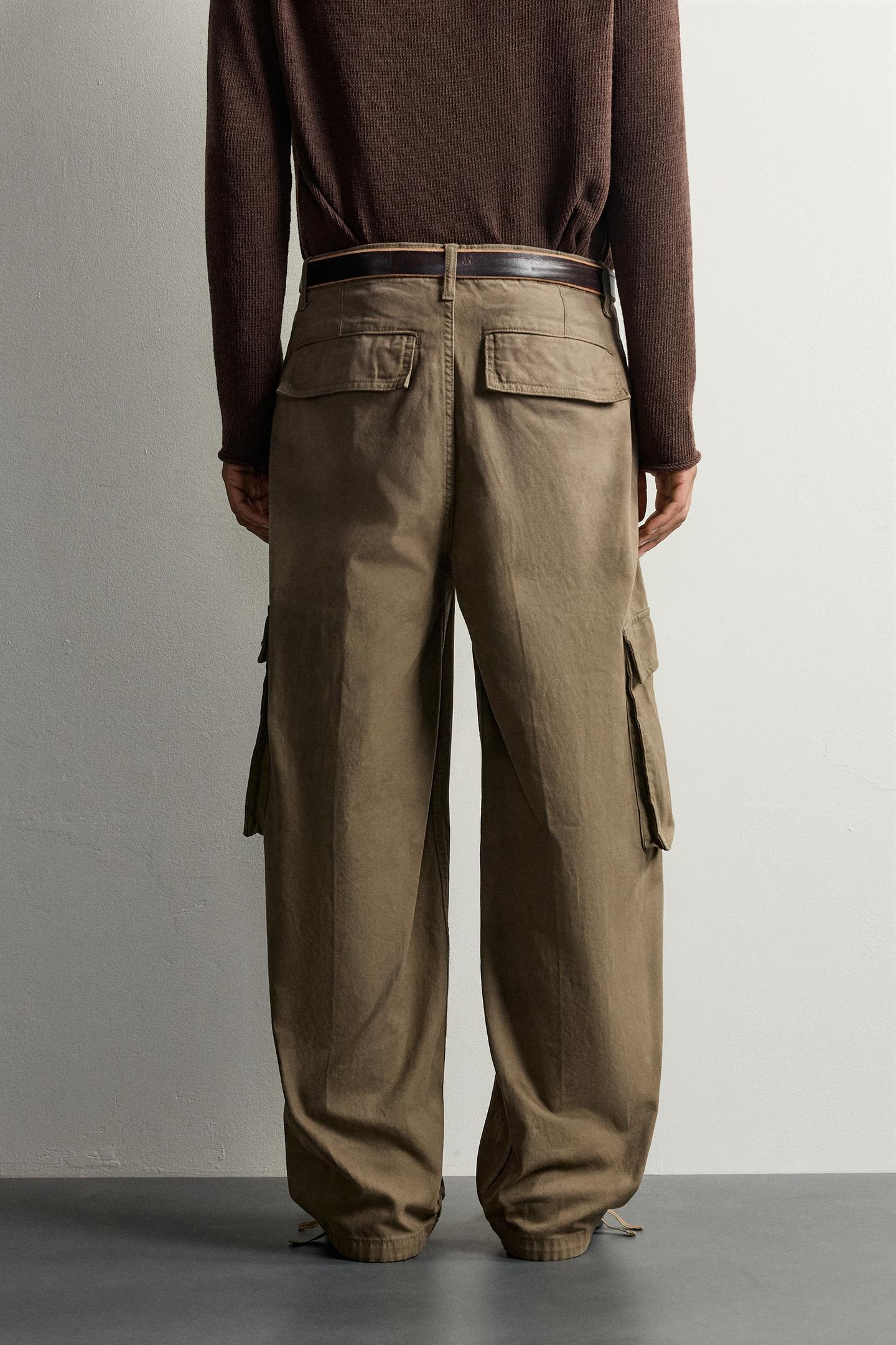 Мужские брюки Zara Balloon Fit Cargo, цвет: Хаки — фото 3