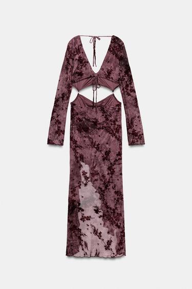 ASYMMETRIC FLOCKED TULLE CUT-OUT DRESS - Dark burgundy by Zara - Image 6