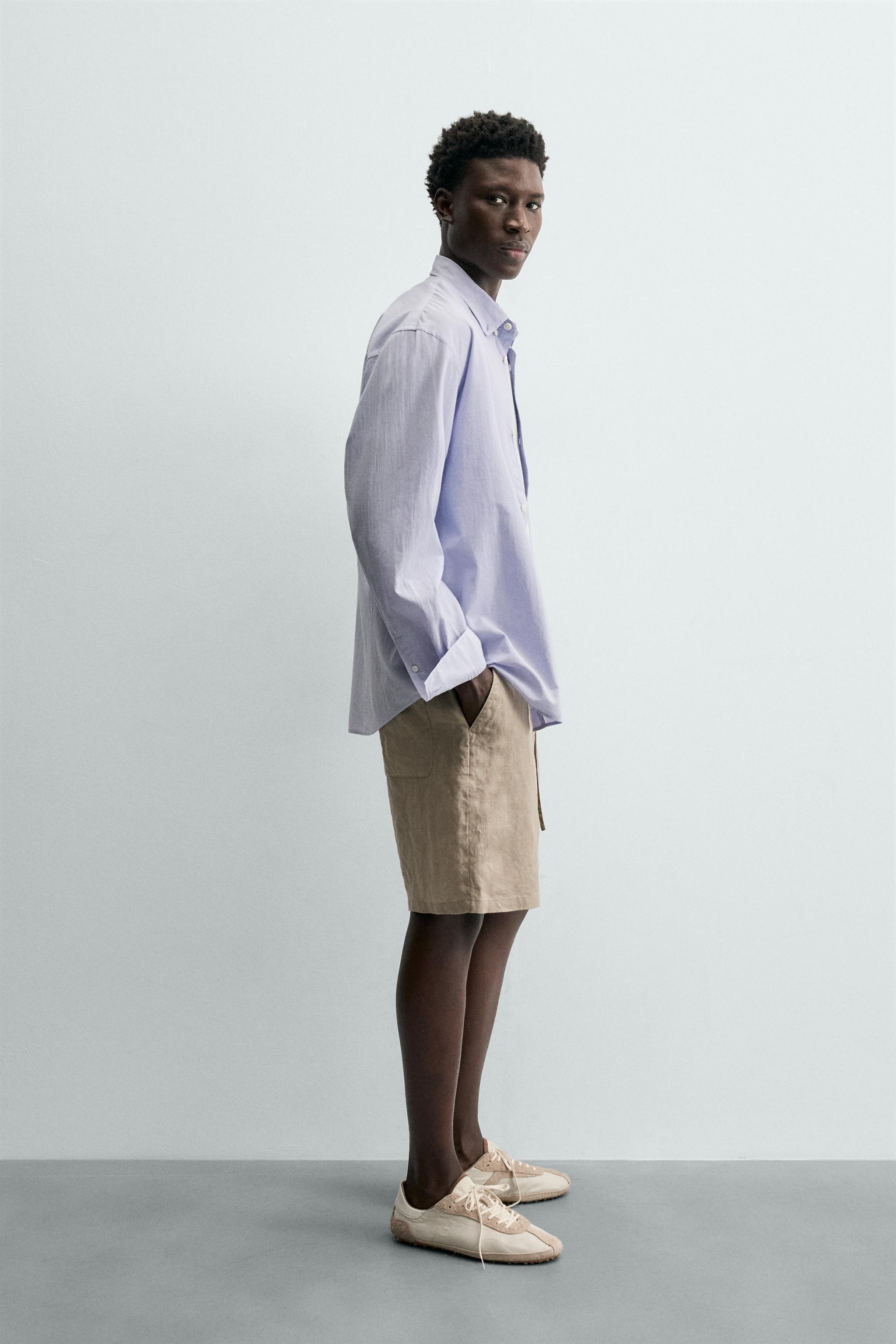 Zara %100 KETEN RELAXED FIT BERMUDA görsel 4