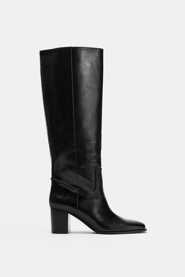 BOTTES À TALONS CARRÉS - Noir de Zara