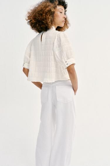 LACE TRIM BALLOON SLEEVE SHIRT - White by Zara - Image 3
