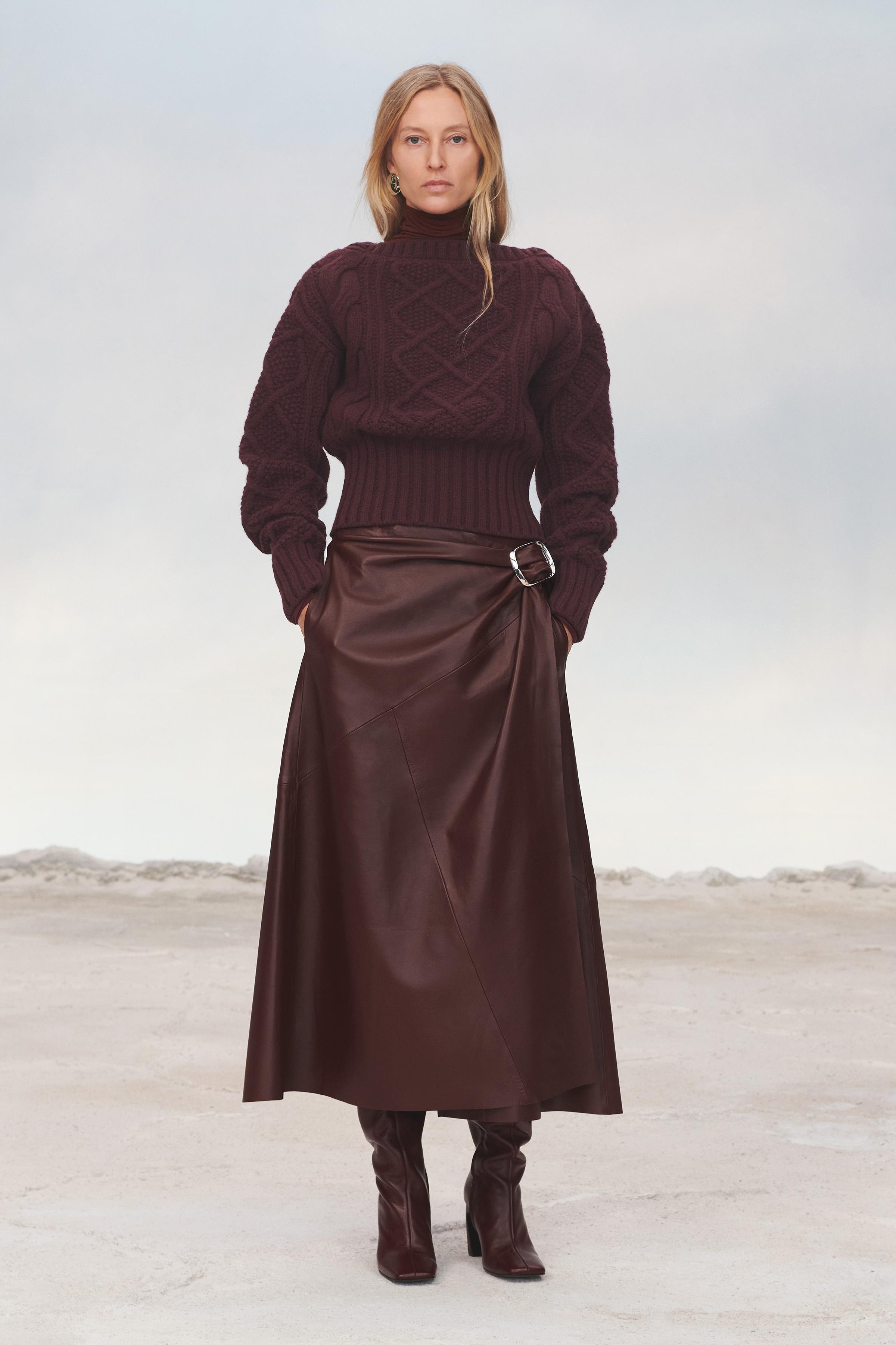 100 LEATHER SKIRT WITH BUCKLE LIMITED EDITION Burgundy ZARA United States