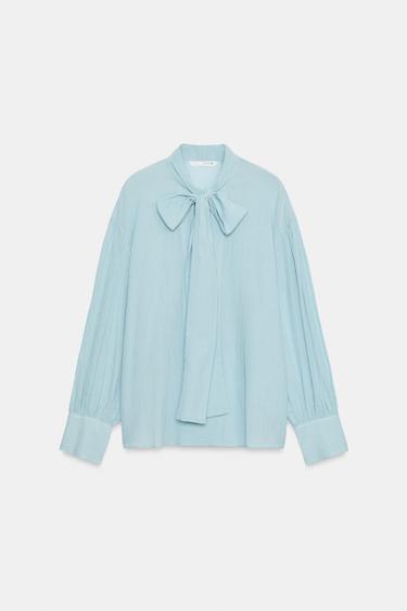 ZW COLLECTION STRIPED BOW SHIRT - Blues by Zara - Image 0