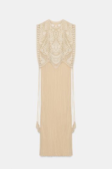 ZW COLLECTION COMBINED DRESS WITH DETACHABLE OVERLAY - Ecru by Zara