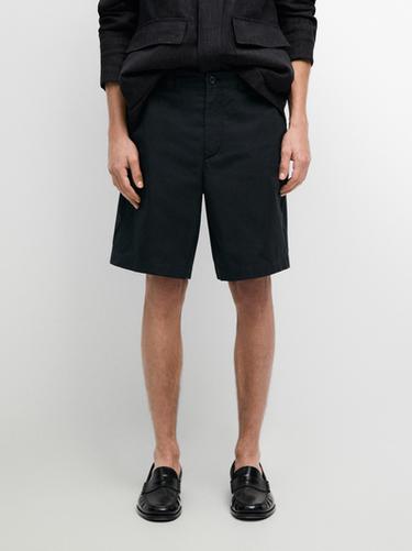 Zara Cotton Bermuda shorts with waist detail - Navy blue