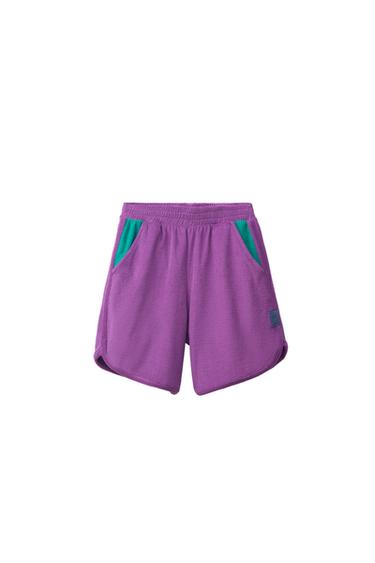 COLOUR BLOCK TERRY BERMUDA SHORTS - Purple by Zara