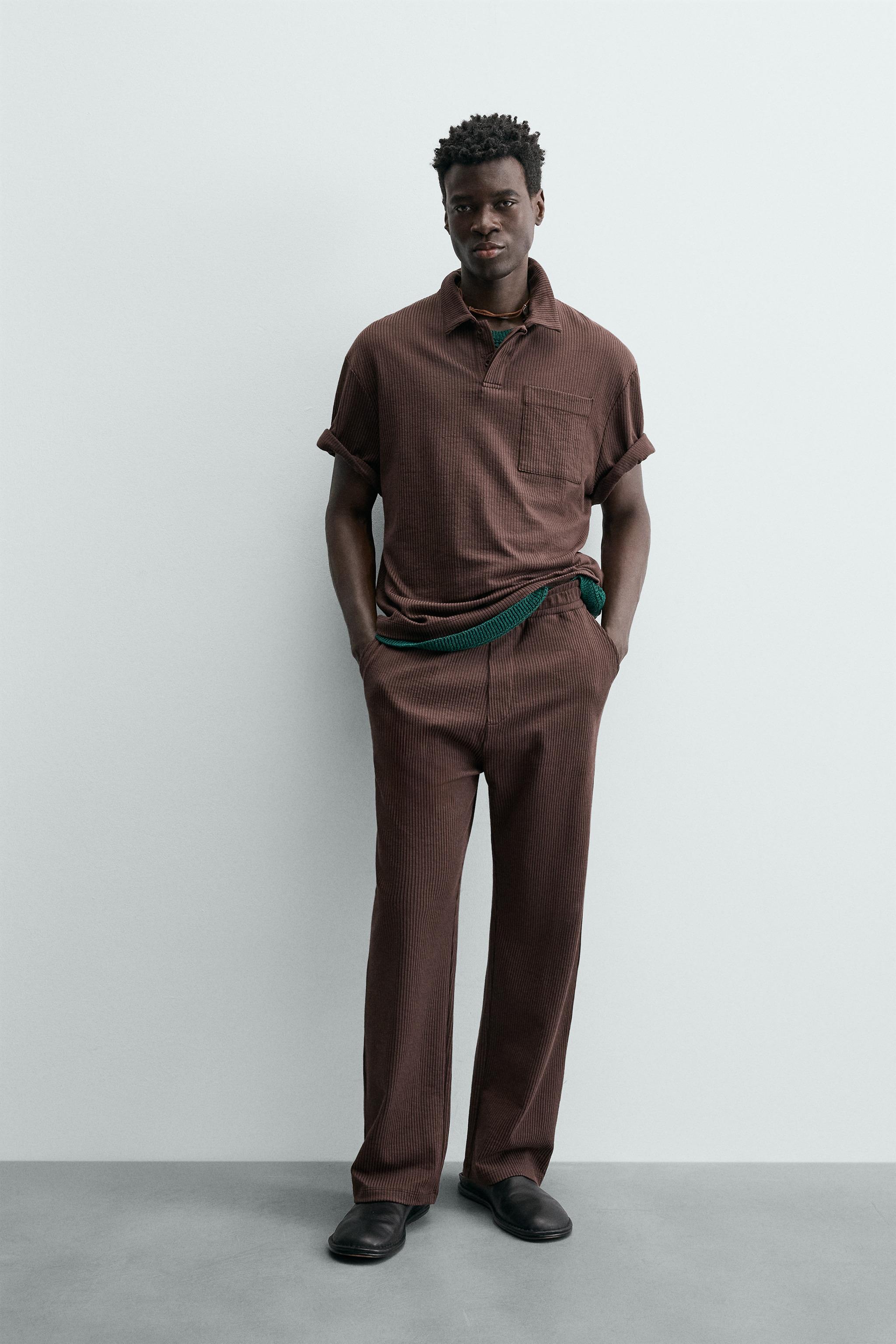 トップス a.presse L/S Striped Polo Shirts RELAXED FIT STRIPED TEXTURED POLO SHIRT - Burgundy | ZARA South Africa