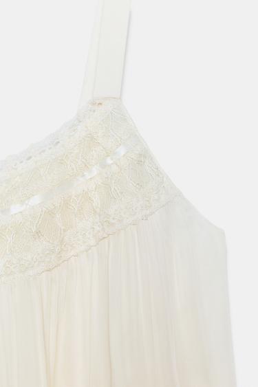 ZW COLLECTION SATIN TOP WITH LACE TRIM - Oyster-white by Zara - Image 7