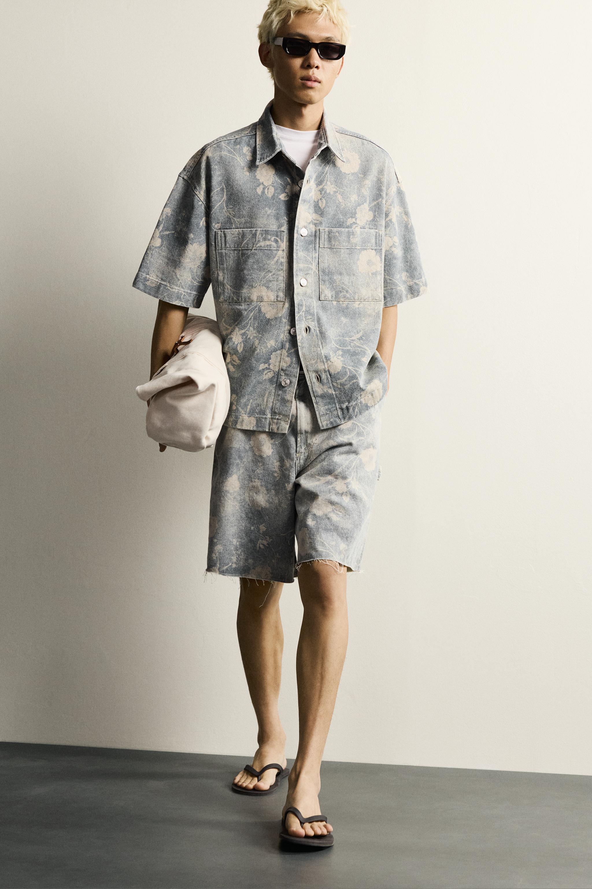 WASHED FLORAL PRINT RELAXED FIT SHORTS