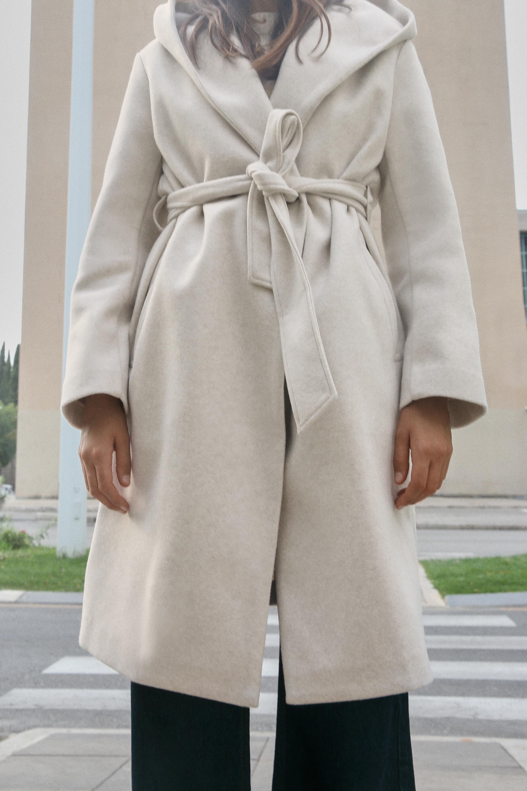 BELTED SOFT HOODED COAT Ecru ZARA Canada