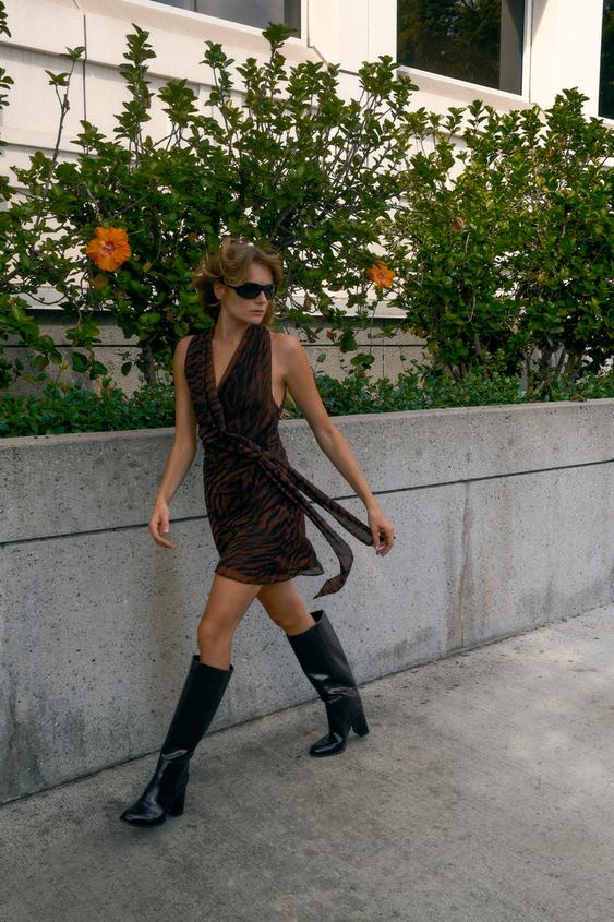 ANIMAL PRINT WRAP MINI DRESS