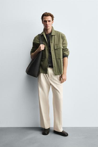 Zaras RANDIGA BYXOR MED VECK - Naturfärg