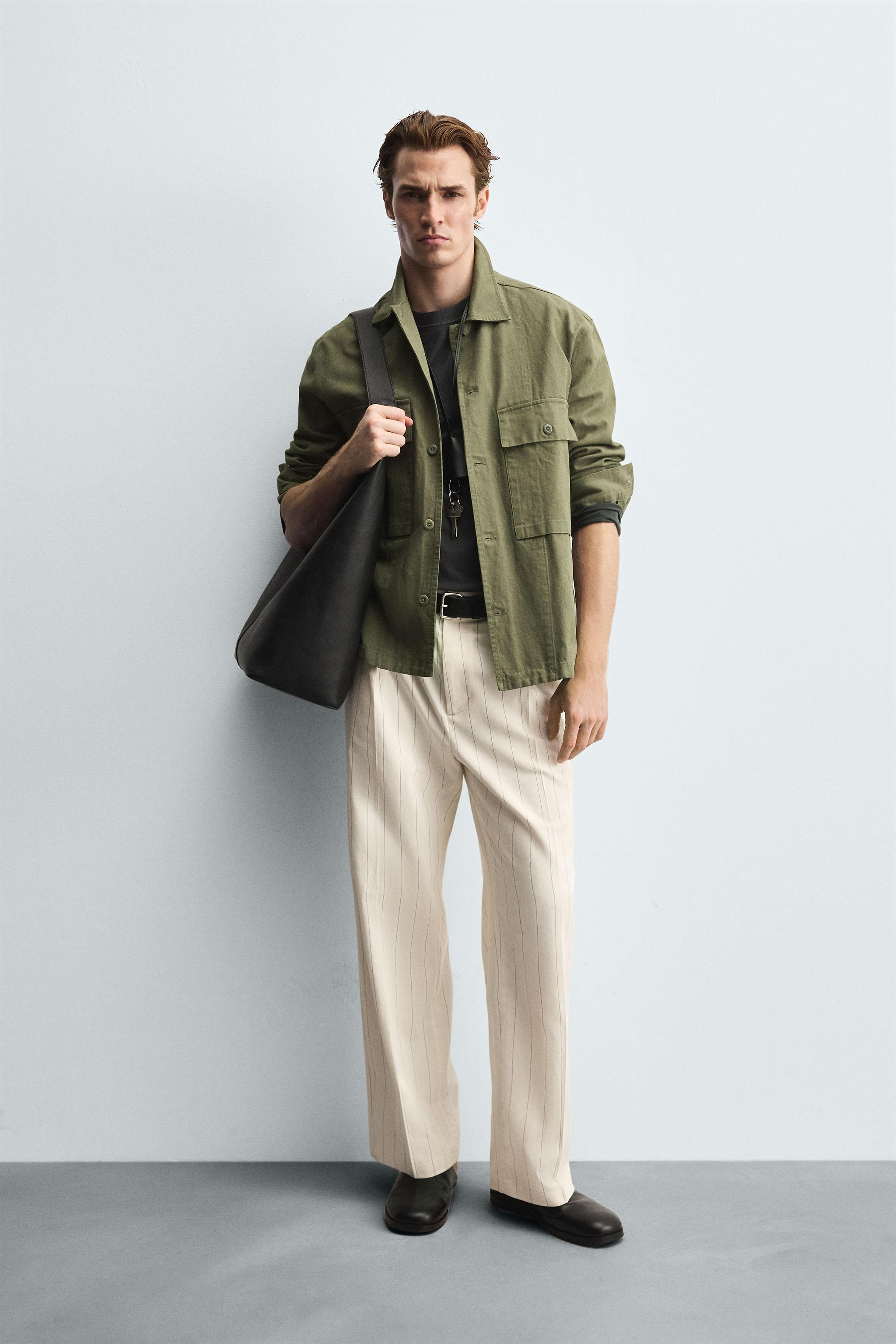 PLEATED STRIPE PANTS