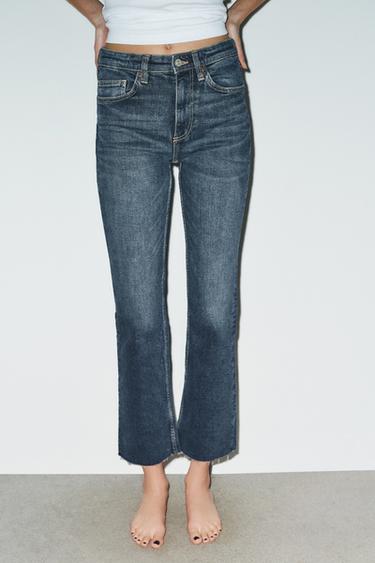 TRF HIGH-WAIST CROPPED FLARE JEANS - Navy blue by Zara