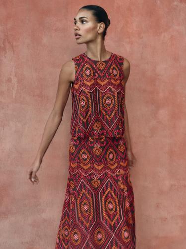 Zara EMBROIDERED EYELET TOP - Multicolored