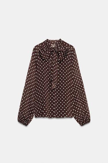 BLOUSE À POIS AVEC NŒUD - marron/blanc de Zara - Image 5