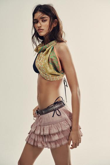 Zara RUFFLED SKORT - Pale pink
