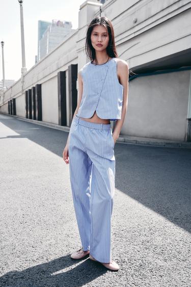 Zara 條紋居家長褲 - 藍色