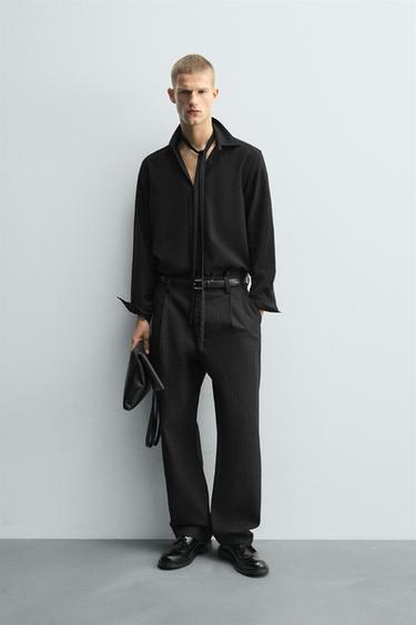 STRIPED TEXTURED CHINO TROUSERS - Blue by Zara - Image 0
