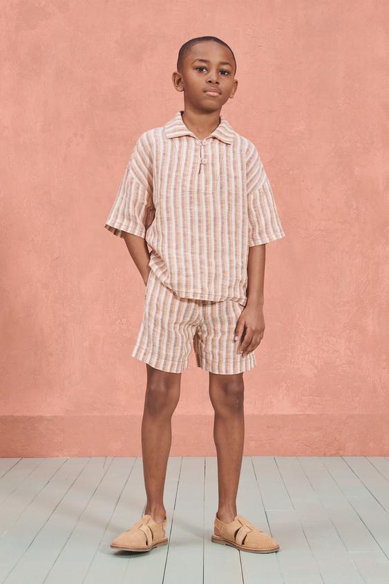 Camisa Social Manga Curta Zara Kids Estampa Coqueiros - Garimpo Nós