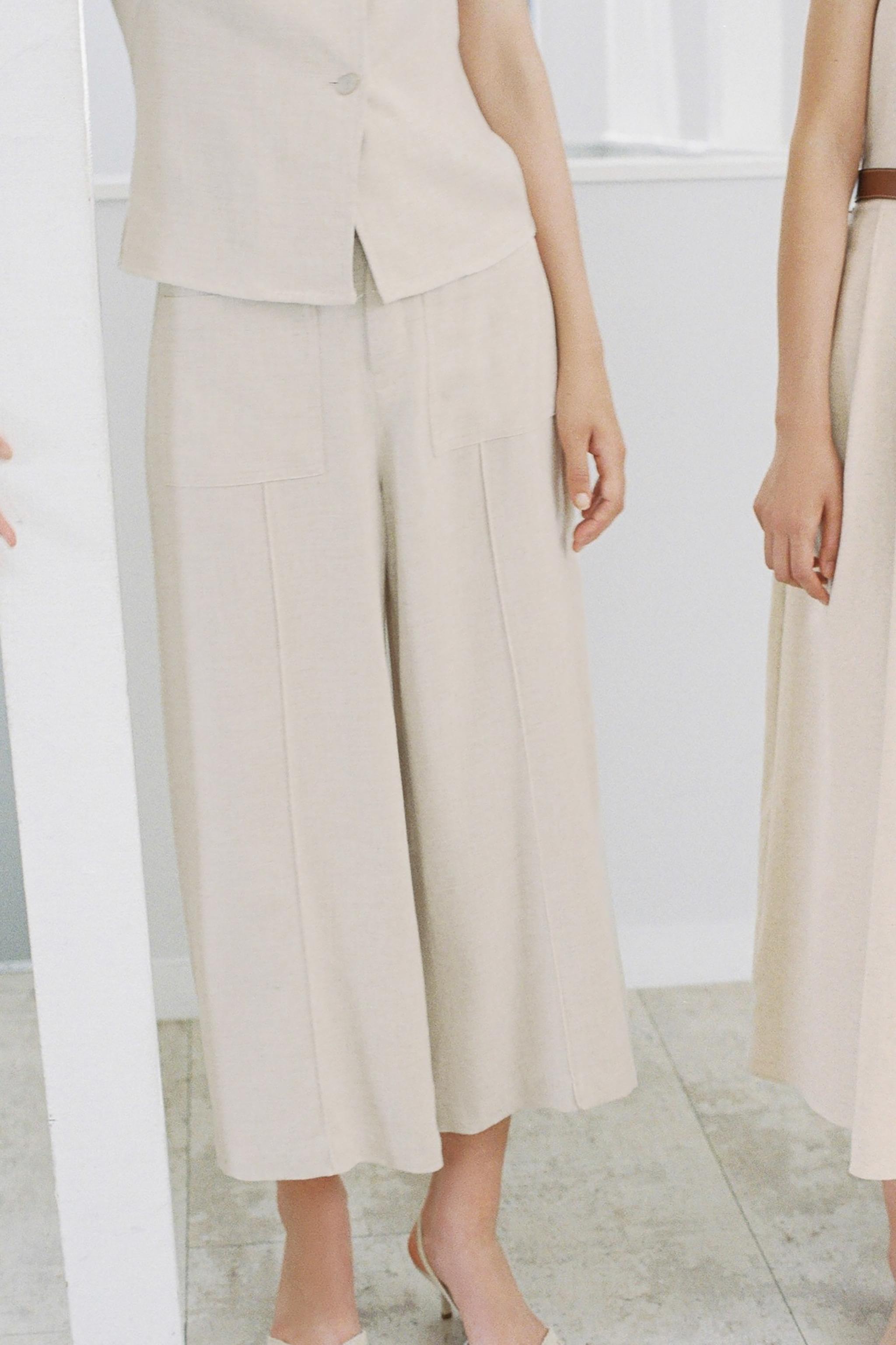 ZARA リネンベルト付きキュロットパンツ 8044/746 リネンベルト付きキュロットパンツ - エクリュ | ZARA Japan / 日本