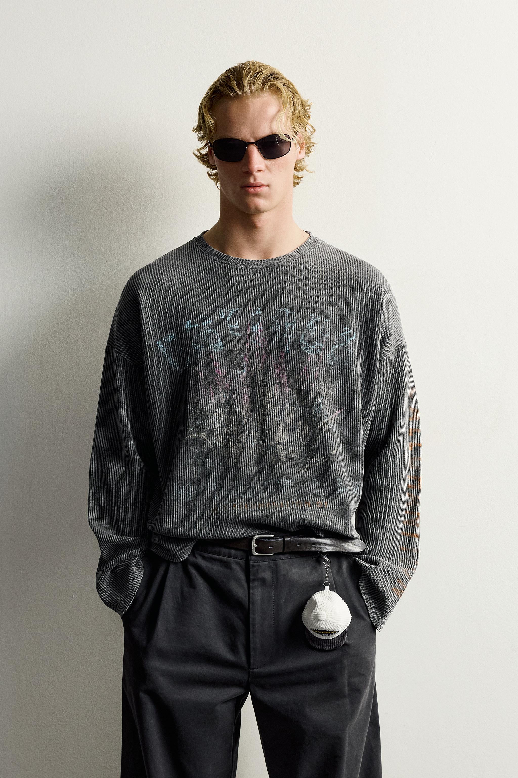 PRINTED WASHED KNIT T-SHIRT