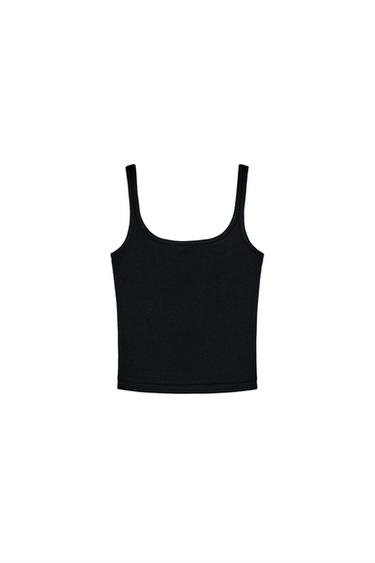 COTTON MODAL STRAPPY TOP - Black by Zara