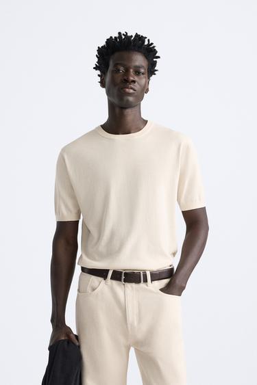 KNIT T-SHIRT - Light beige by Zara