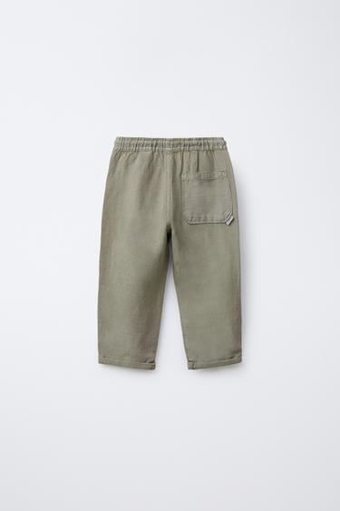 LINEN BLEND STRAIGHT TROUSERS - Khaki by Zara - Image 1