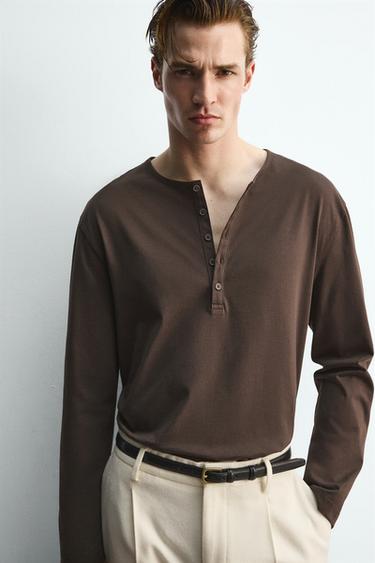 LIMITED EDITION HENLEY T-SHIRT - Brown by Zara - Image 4