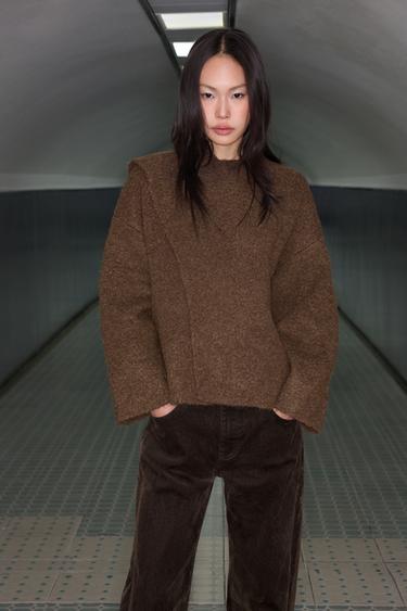 Zara 圍巾針織開襟衫 - 棕色