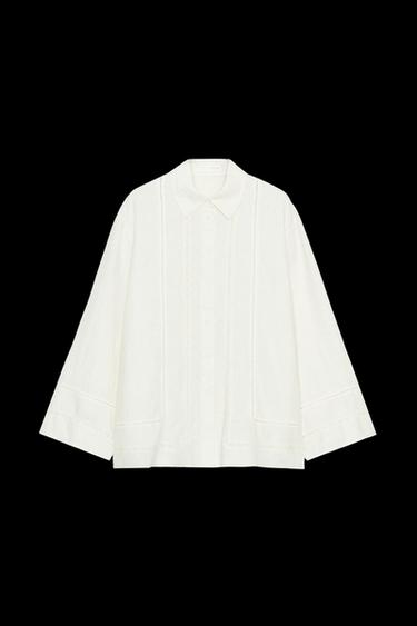Zara 100% LINEN LACE TRIM SHIRT ZW COLLECTION - Ecru - Image 0