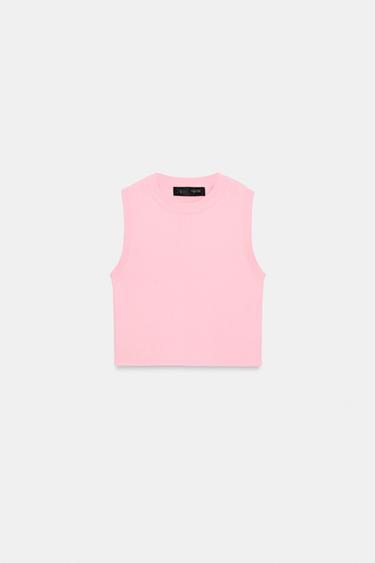 KNIT CROP TOP - Chalk pink by Zara