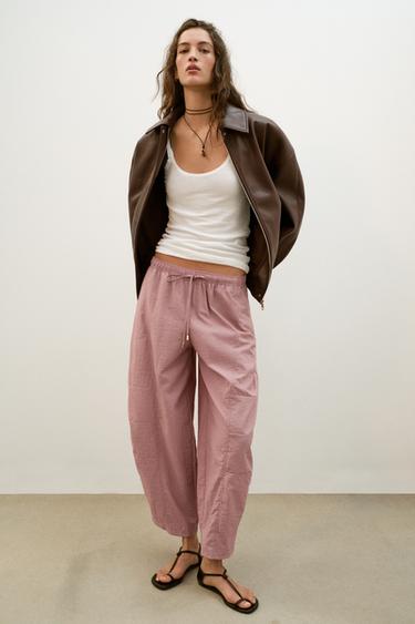 Zara BARREL PANTS WITH ELASTIC WAIST - Pale pink