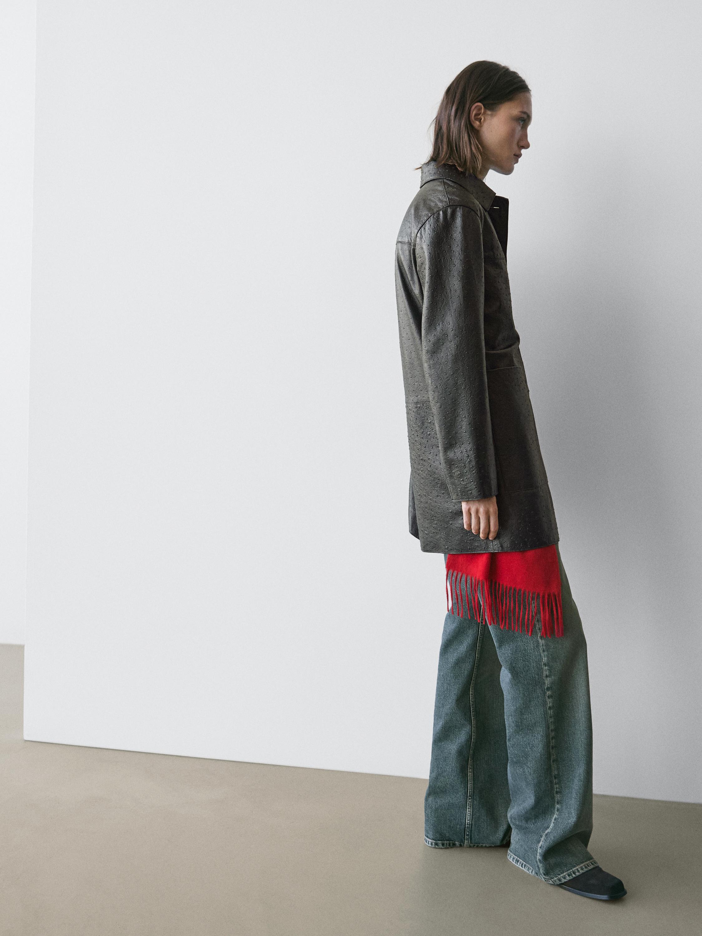 Long textured nappa leather coat