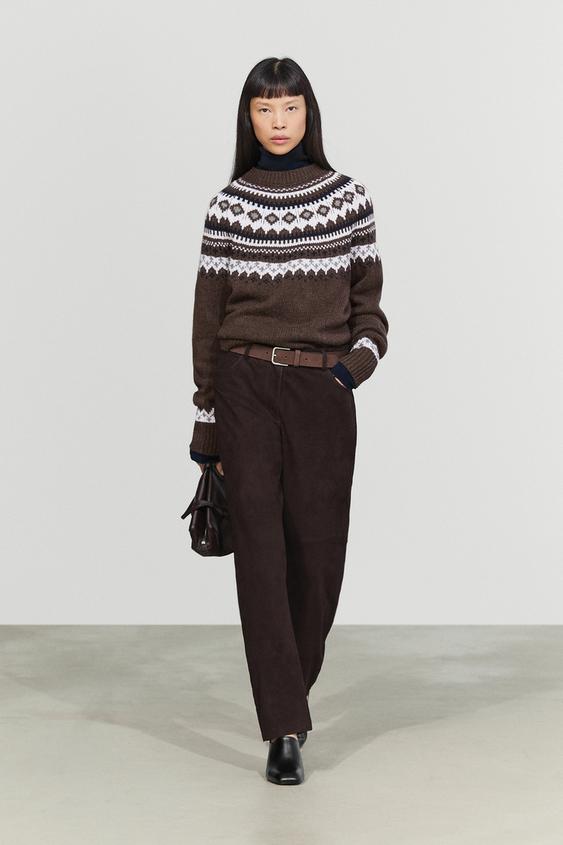 Jersey punto jacquard mezcla lana - Marrón de Zara - Imagen 0