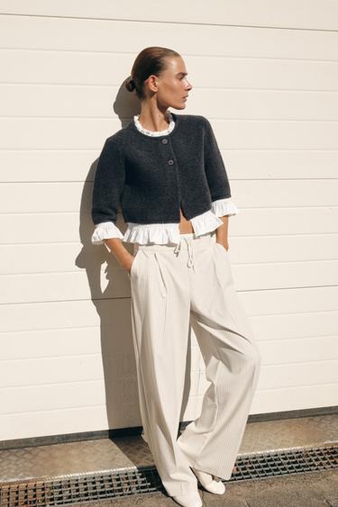 VESTE EN MAILLE BIMATIÈRE POPELINE - Gris foncé de Zara - Image 2