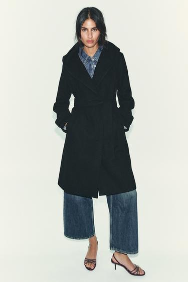 Zara 柔軟連帽大衣 - 黑色