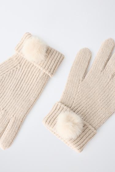 POM-POM KNIT GLOVES — Sand 2