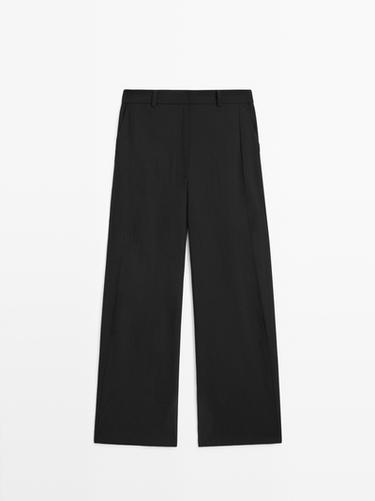 Pantalón detalle costura con lana - Negro de Zara