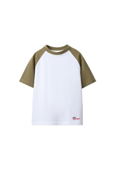 CAMISETA MANGA RANGLÁN TEXTO BORDADO - Blanco / Verde de Zara