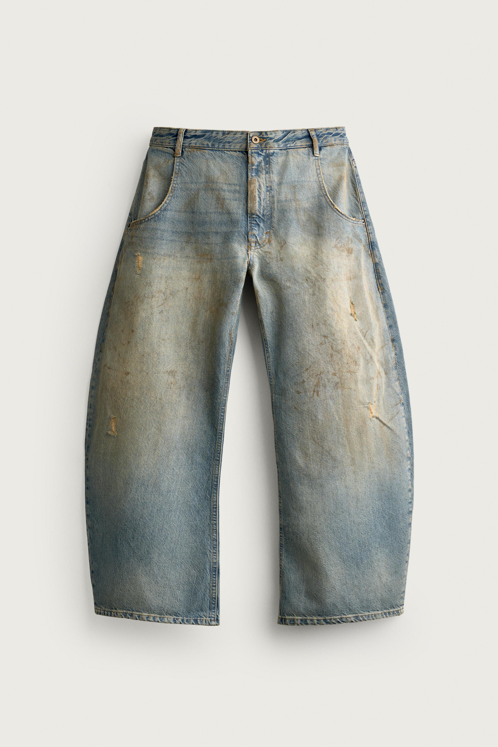 VINTAGE-EFFECT LOOSE BARREL-FIT JEANS