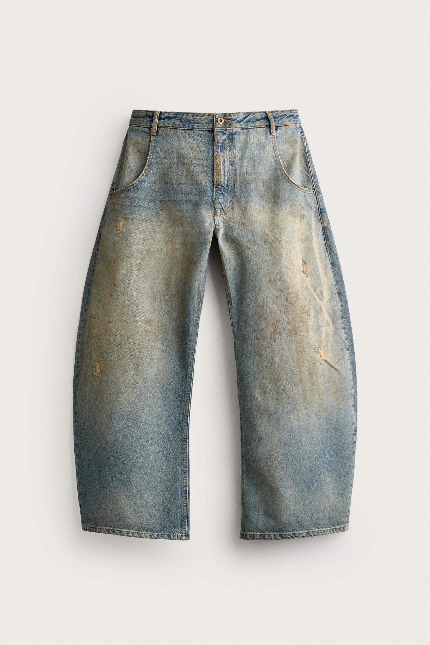 Мужские джинсы Zara Vintage-Effect Loose Barrel-Fit, цвет: Светлый синий — фото 7