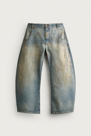 VINTAGE-EFFECT LOOSE BARREL-FIT JEANS — Light blue 1