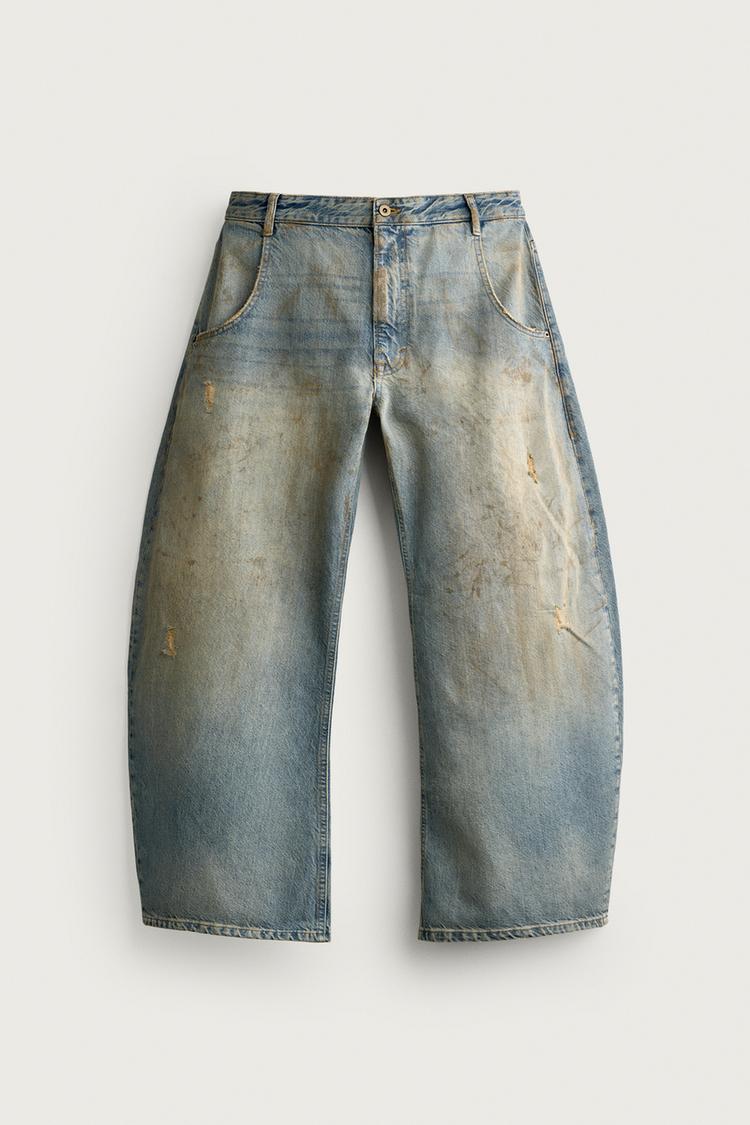 VINTAGE EFFECT LOOSE BARREL FIT JEANS