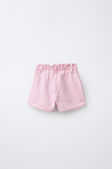 SHORT EN SERGÉ À RAYURES ET POCHES CŒUR - Rouge de Zara - Image 1